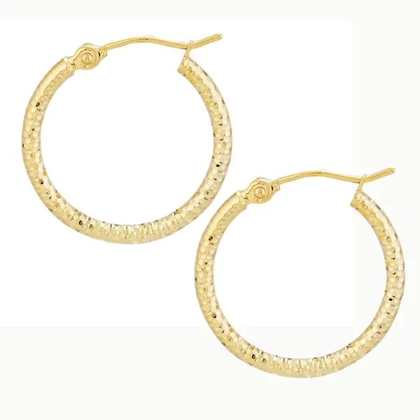 14K YG Diamond Cut Textured Hoops 2x20mm The Ring Austin Round Rock, TX