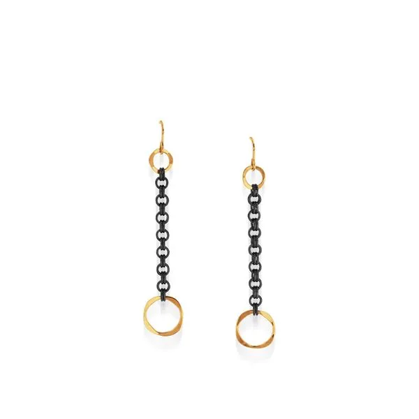 Oxidized Sterling Silver and 14K Yellow Gold Dangle Earrings The Ring Austin Round Rock, TX