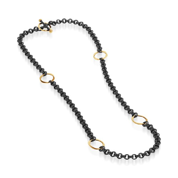 Oxidized Sterling Silver and 14K Yellow Gold Chain Necklace With Toggle Clasp 18'' The Ring Austin Round Rock, TX