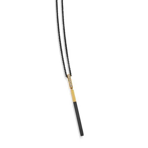 Oxidized Sterling Silver and 14K Yellow Gold Mined Diamond Pave Necklace The Ring Austin Round Rock, TX