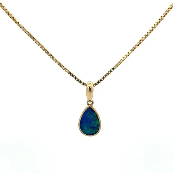 14K YG Opal Doublet Mil-grain Pendent with Box chain 16'' The Ring Austin Round Rock, TX