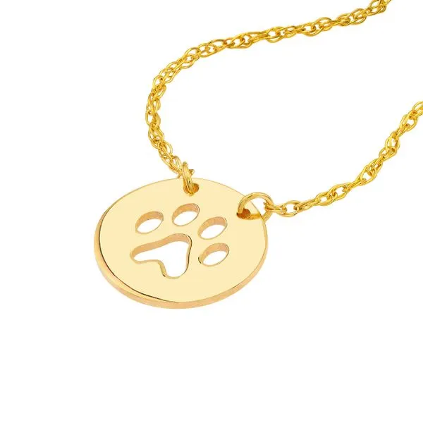 14K YG Circle Paw Print Cut Out Disc Pendant Necklace Image 2 The Ring Austin Round Rock, TX