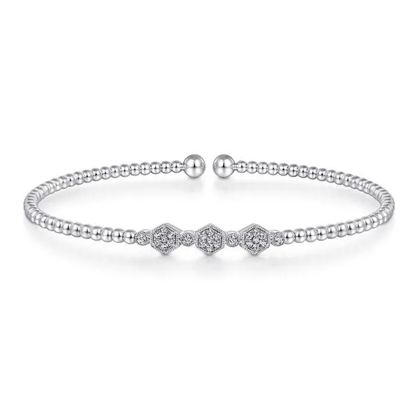 1/8CTW 14KT WG Bujukan Bead Cuff Bracelet W/ Cluster Mined Diamond Hexagon Stations The Ring Austin Round Rock, TX