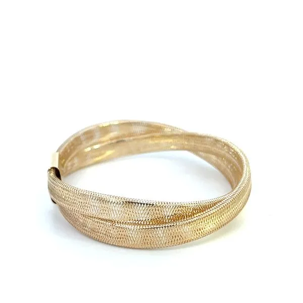14K Italian Yellow Gold 6mm Double Wide Woven Hollow Stretch Bracelet 5''- 7.50'' Image 3 The Ring Austin Round Rock, TX