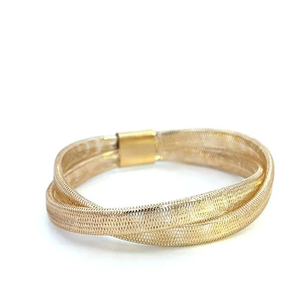 14K Italian Yellow Gold 6mm Double Wide Woven Hollow Stretch Bracelet 5''- 7.50'' The Ring Austin Round Rock, TX