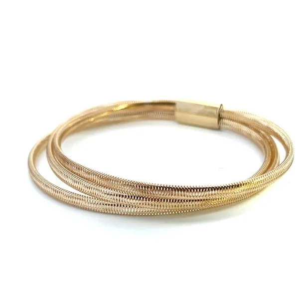 14K Italian Yellow Gold 3mm Triple Wide Woven Hollow Stretch Bracelet 5''- 7.50'' Image 2 The Ring Austin Round Rock, TX