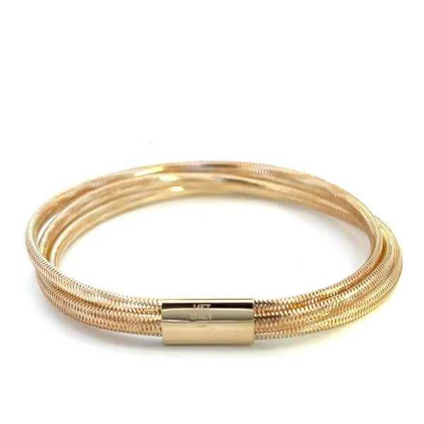 14K Italian Yellow Gold 3mm Triple Wide Woven Hollow Stretch Bracelet 5''- 7.50'' Image 3 The Ring Austin Round Rock, TX