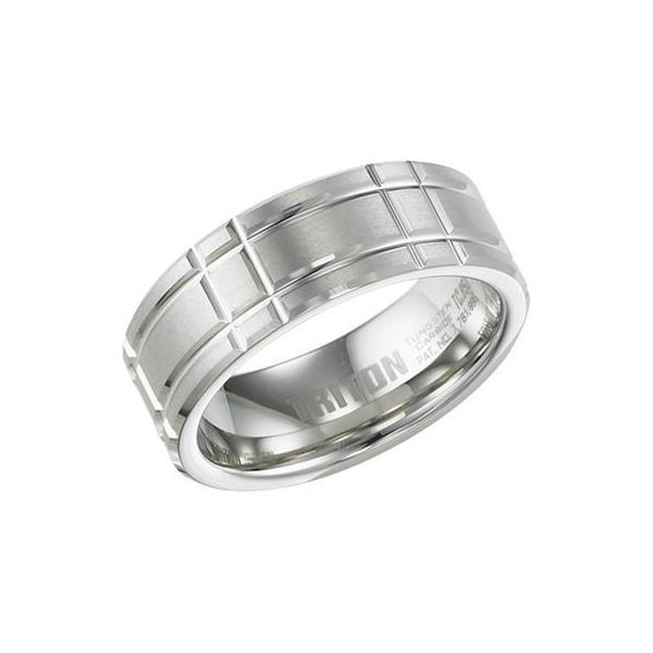8mm Tungsten Flat Comfort Fit Band with Line Design The Ring Austin Round Rock, TX