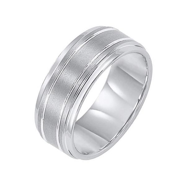 9mm Tung with Parallel Lines Satin Finish Band9mm White Tungsten Carbide Bright Polished Step Edge with Center Satin Finish and  The Ring Austin Round Rock, TX