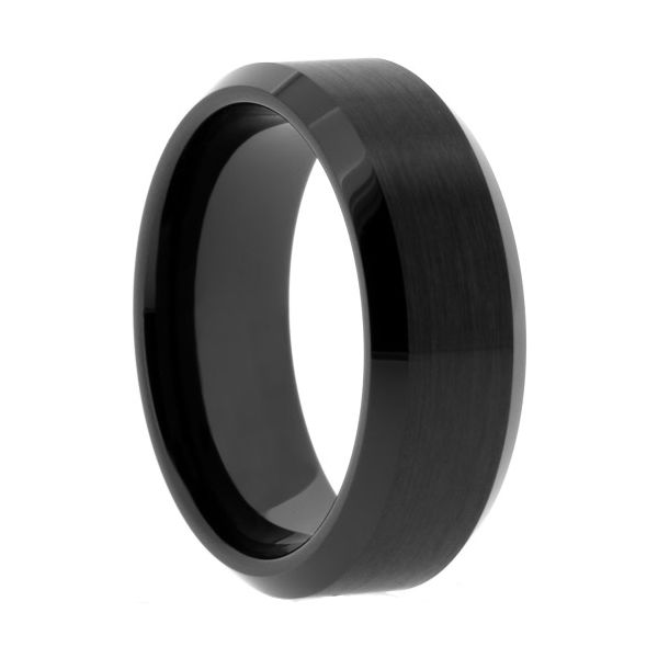 Black ceramic ring with matte center and beveled edges. 8mm Image 2 The Ring Austin Round Rock, TX