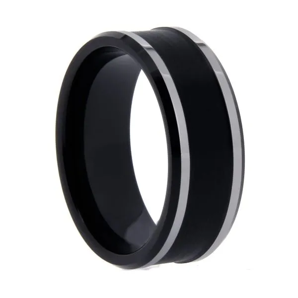 Black Tungsten Mens Band with Matte Center and High Polish Finish Image 2 The Ring Austin Round Rock, TX