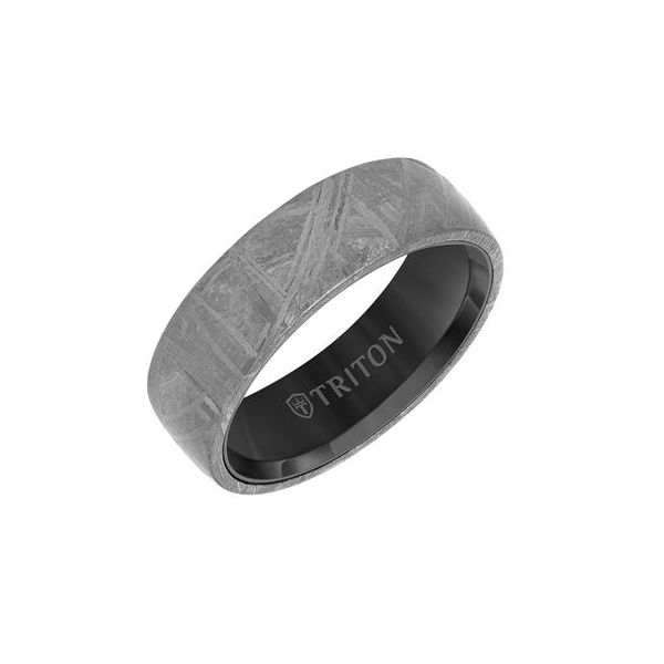 7mm black tungsten base with Flat Edge Meteorite Top Contemporary Wedding Band The Ring Austin Round Rock, TX