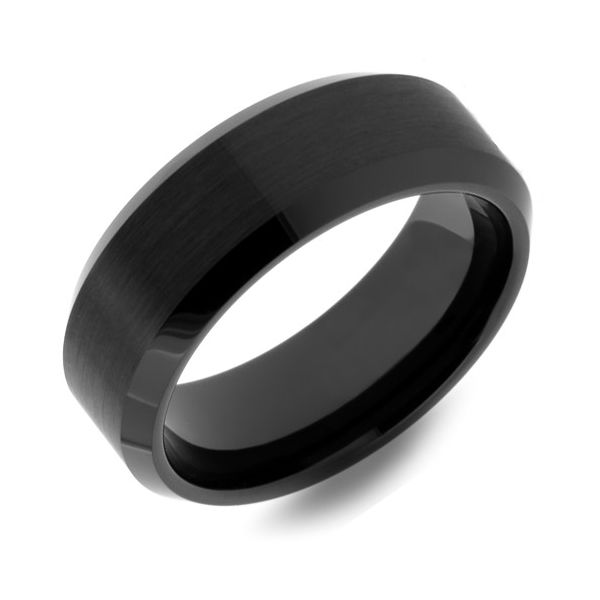 Black ceramic ring with matte center and beveled edges. 8mm The Ring Austin Round Rock, TX