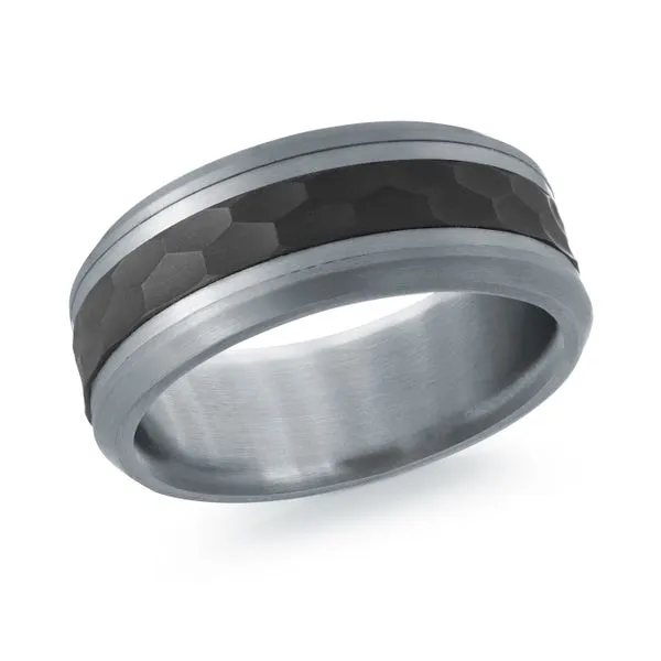 Grey Tantalum Inside/Outer Edges With 14K WG Stripe Lines And Hammered Black Matte Center Wedding Band The Ring Austin Round Rock, TX