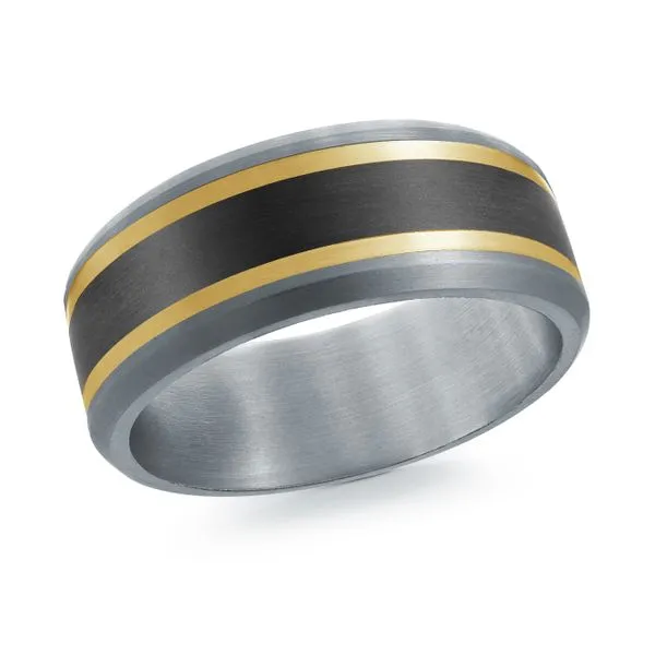 Grey Tantalum Inside/Outer Edges With 14K YG Stripe Lines And Solid Black Matte Center Wedding Band The Ring Austin Round Rock, TX