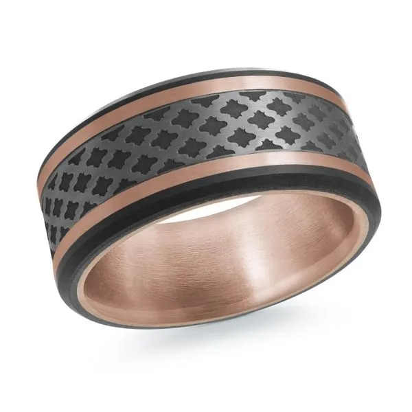 14K RG Inside/Black Matte Tantalum Outer Edges With 14K RG Stripe Lines And Laser Etching Center Wedding Band The Ring Austin Round Rock, TX