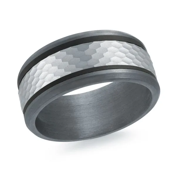 Grey Tantalum Inside/Outer Edges With Matte Black Tantalum Line And 14K WG Hammered Texture Center Wedding Band The Ring Austin Round Rock, TX