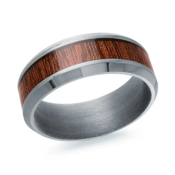 Grey Tantalum Inside/Outside Polished Beveled Edges With Barrel Wood Grain Center Wedding Band The Ring Austin Round Rock, TX