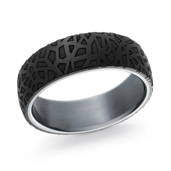 Grey Tantalum Inside With Black Carbon Fiber Laser Engraving Outside Wedding Band The Ring Austin Round Rock, TX