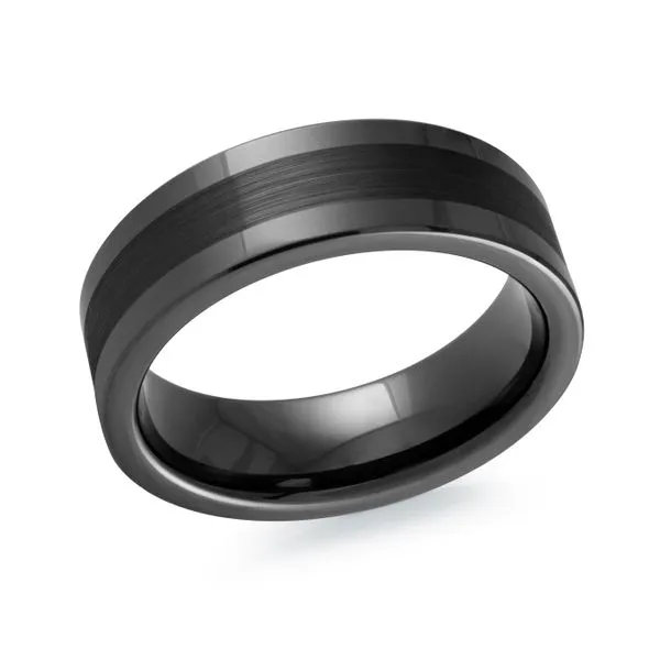 Polished Black Tungsten Inside/Outer Edges With Matte Stripe Center Wedding Band Width 7mm Ring Size 9 The Ring Austin Round Rock, TX