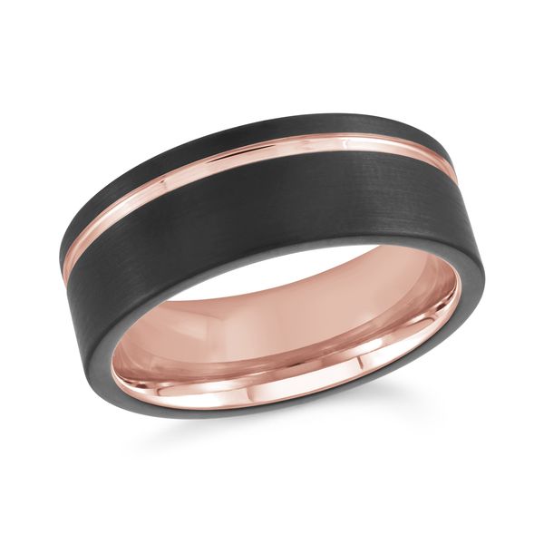 Rose Gold Plated Inside With Matte Black Outer Edges/Top With RG Asymmetrical Stripe Wedding Band Ring Size 11 The Ring Austin Round Rock, TX
