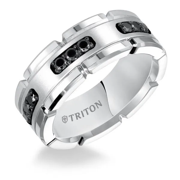 1/3CTW 8mm Tungsten Carbide Black Diamond Band Satin Center and Link Edge The Ring Austin Round Rock, TX