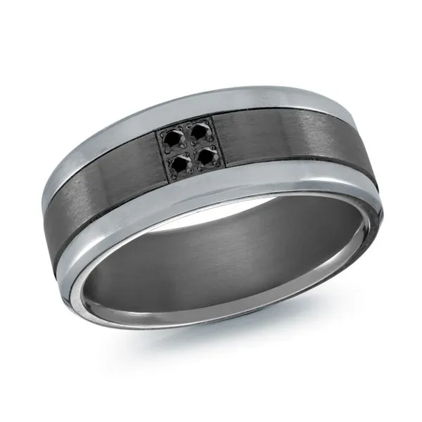 1/20CTW Grey Tantalum Inside/Outside Polished Edges With Black Center And 4 Round Black Diamonds Wedding Band The Ring Austin Round Rock, TX