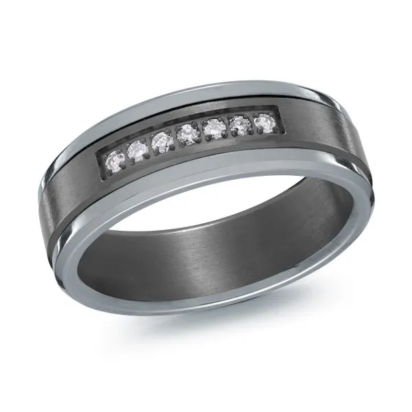 1/10CTW Grey Tantalum Inside/Outside Polished Edges With Black Center And 7 Round White Diamonds Wedding Band The Ring Austin Round Rock, TX