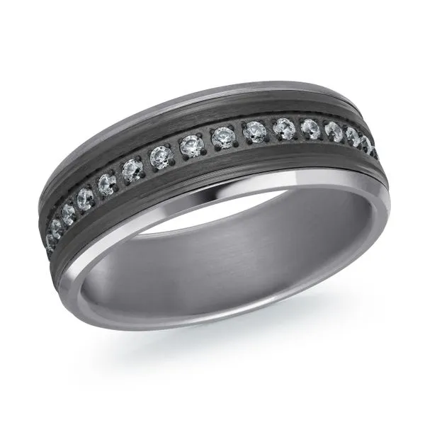 1/3CTW Grey Tantalum Inside/Outside Polished Edges With Black Center And 21 Round White Diamonds Wedding Band The Ring Austin Round Rock, TX