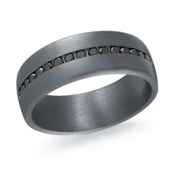 3/8CTW Grey Tantalum Inside/Outside Matte Finish With Channel Set Black Round Diamonds Wedding Band The Ring Austin Round Rock, TX