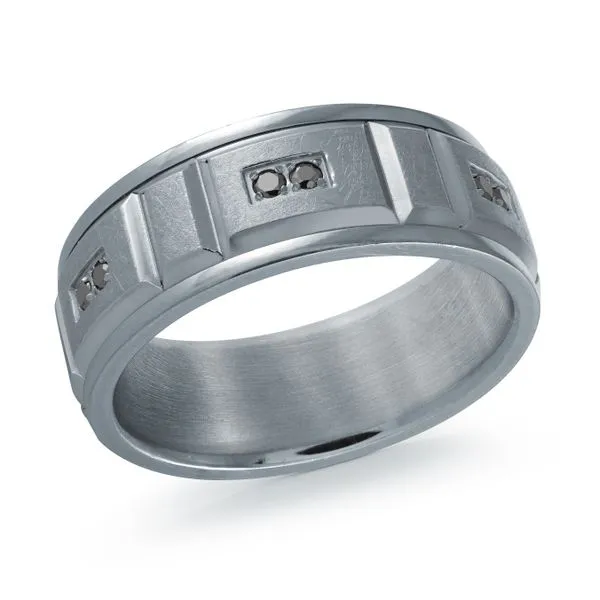 1/10CTW Grey Tantalum Inside/Outside Polished Edges With Brush Texture And 2 Sets of 3 Black Round  Diamonds Link Style Wedding Band The Ring Austin Round Rock, TX