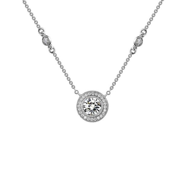 Stationary Halo Pendant and Bezel Set Accent Necklace The Ring Austin Round Rock, TX