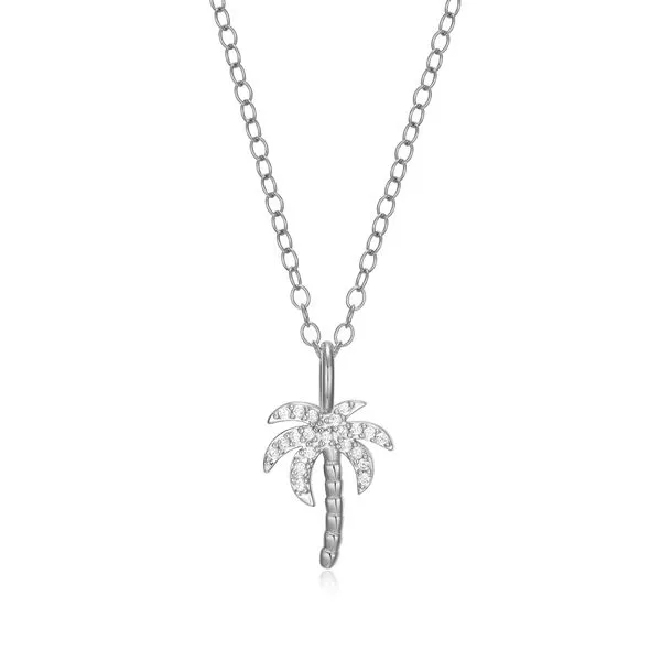 1/15CTW 925 Rhodium-Plated Sterling Silver Pave Palm Tree Lab-Created Diamond Pendant Necklace The Ring Austin Round Rock, TX