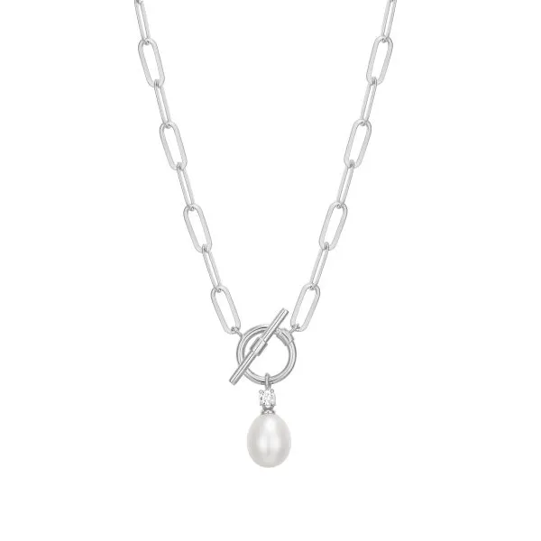 1/20CTW 925 Rhodium-Plated Sterling Silver Freshwater Pearl & Lab-Created Diamond Toggle-Look Necklace The Ring Austin Round Rock, TX