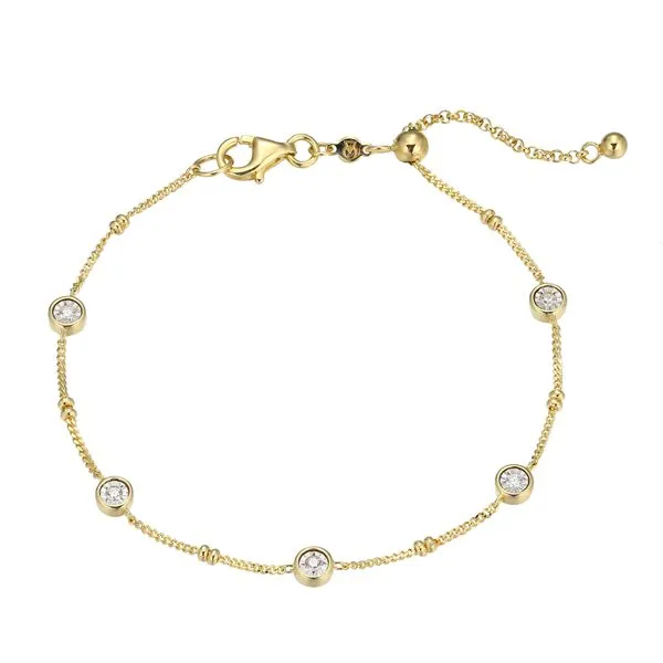 1/10CTW 925 14K YG Plated Sterling Silver Bezel Station Lab Grown Diamond Beaded Bolo Bracelet The Ring Austin Round Rock, TX