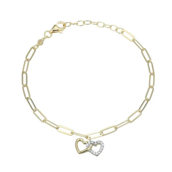 1/10CTW 925 14K YG Plated & Rhodium Twin Heart Pendant Lab Grown Diamond Paperclip Bracelet The Ring Austin Round Rock, TX