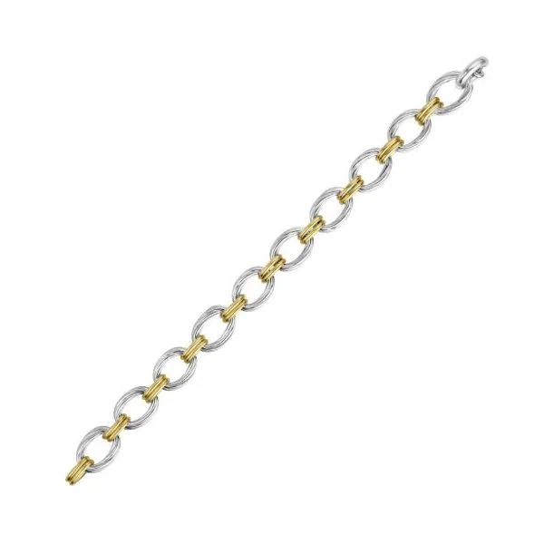 925 Silver & 18K Yellow Gold Cable Double Link Bracelet 7.5'' The Ring Austin Round Rock, TX