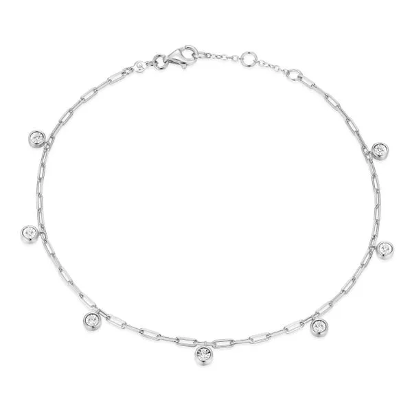 1/6CTW 925 Rhodium Plated Sterling Silver Dangle Station Lab-Created Diamond Mini Paperclip Anklet The Ring Austin Round Rock, TX