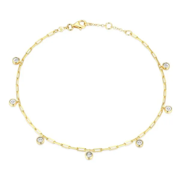 1/6CTW 925 14K YG Plated Sterling Silver Dangle Station Lab-Created Diamond Mini Paperclip Anklet The Ring Austin Round Rock, TX