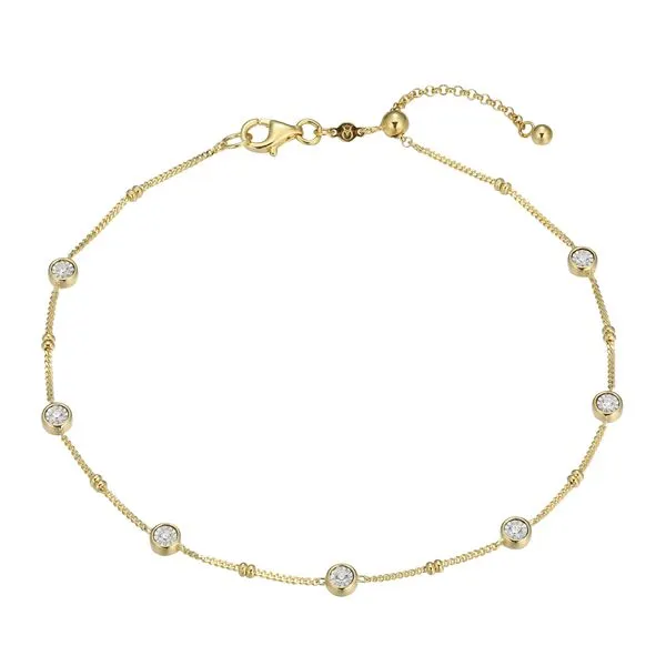 1/6CTW 925 14K Plated Sterling Silver Bezel Station Lab-Created Diamond Beaded Bolo Anklet The Ring Austin Round Rock, TX