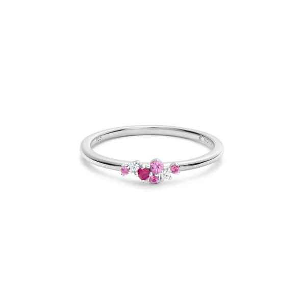 1/10CTW Rhodium-Plated Sterling Silver Scattered Ombre Lab-Created Ruby & Diamond Ring The Ring Austin Round Rock, TX