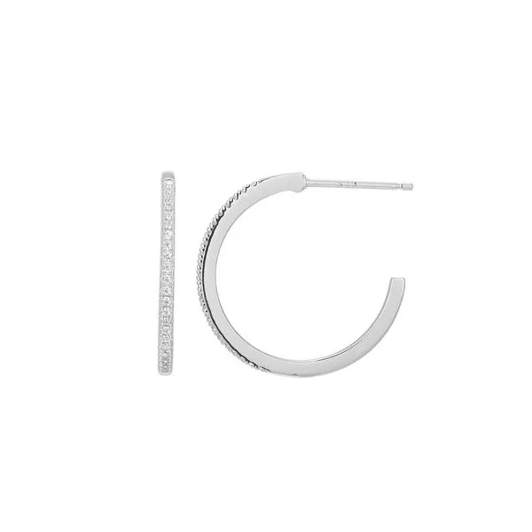 1/8CTW 925 Rhodium-Plated Sterling Silver Large J-Hoop Lab Grown Diamond Stud Earrings The Ring Austin Round Rock, TX