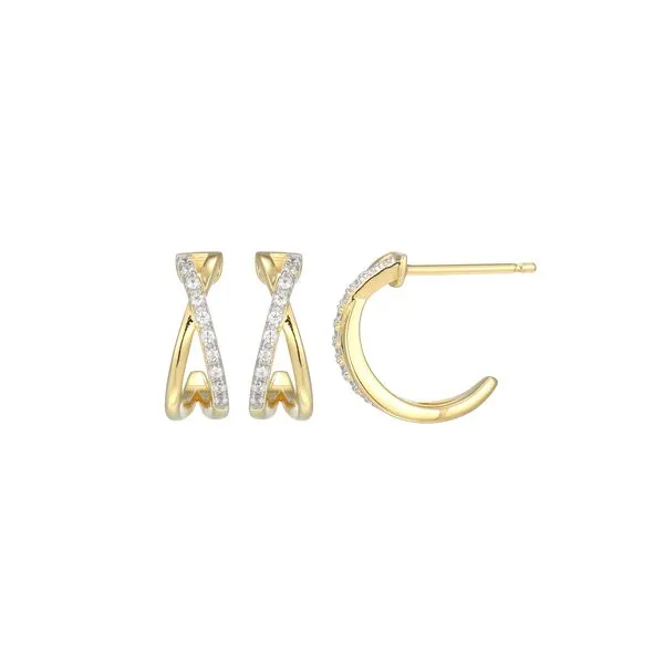 1/10CTW 925 14K YG Plated Sterling Silver Lab Grown Diamond Crossover J-Hoop Stud Earrings The Ring Austin Round Rock, TX