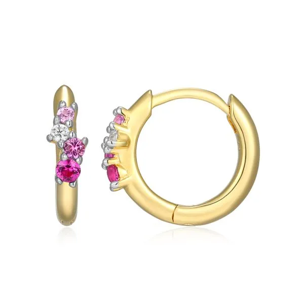 1/10CTW 925 14K YG Plated & Rhodium Sterling Silver Scattered Ombre Lab-Created Ruby & Diamond Huggie Earrings The Ring Austin Round Rock, TX