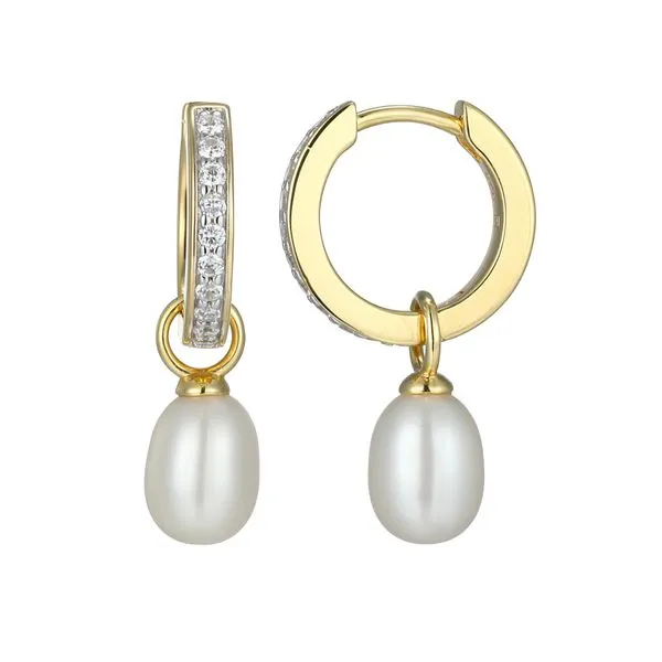 1/5CTW 925 14K YG Plated Sterling Silver Freshwater Pearl & Lab-Created Diamond Huggie Earrings The Ring Austin Round Rock, TX
