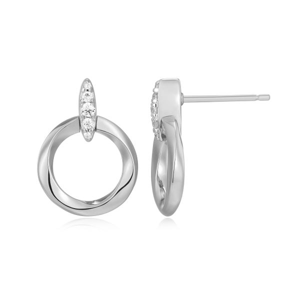 1/10CTW 925 Rhodium-Plated Sterling Silver Knife Edge Circle Link Lab-Created Diamond Stud Earrings The Ring Austin Round Rock, TX