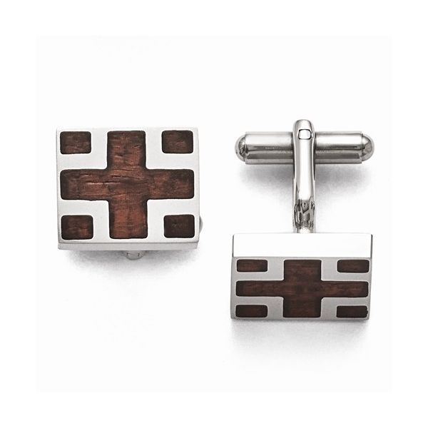 Stainless Steel Wood Inlay Cuff Links The Ring Austin Round Rock, TX