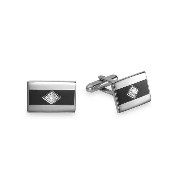 Diamond chip Black Epoxy Cuff Links Rhodium The Ring Austin Round Rock, TX