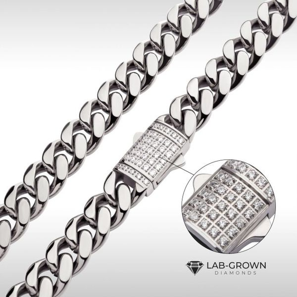 Stainless Steel Cuban Chain With Lab Grown Diamonds On Box Clasp Image 2 The Ring Austin Round Rock, TX