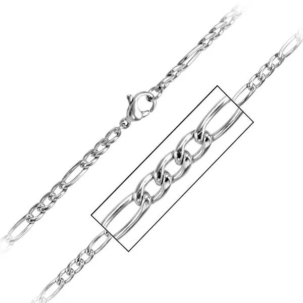 Stainless Steel 3.7mm Figaro Polished Chain Necklace Length 24